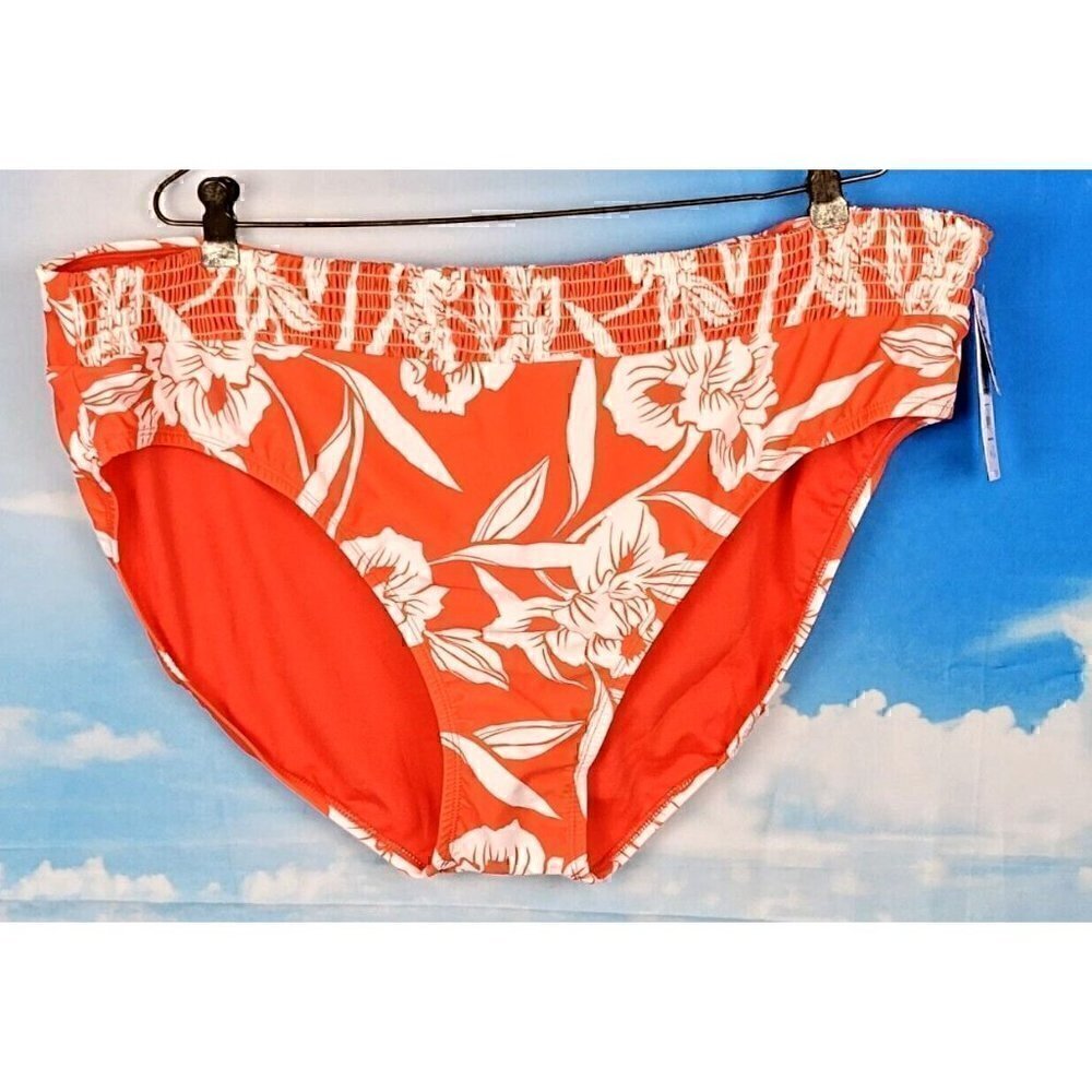NWT TIME & TRU Woman HAWAIIAN Bikini Bottom ORANGE/WHITE Tropical FLORAL size 3x - Picture 3 of 5
